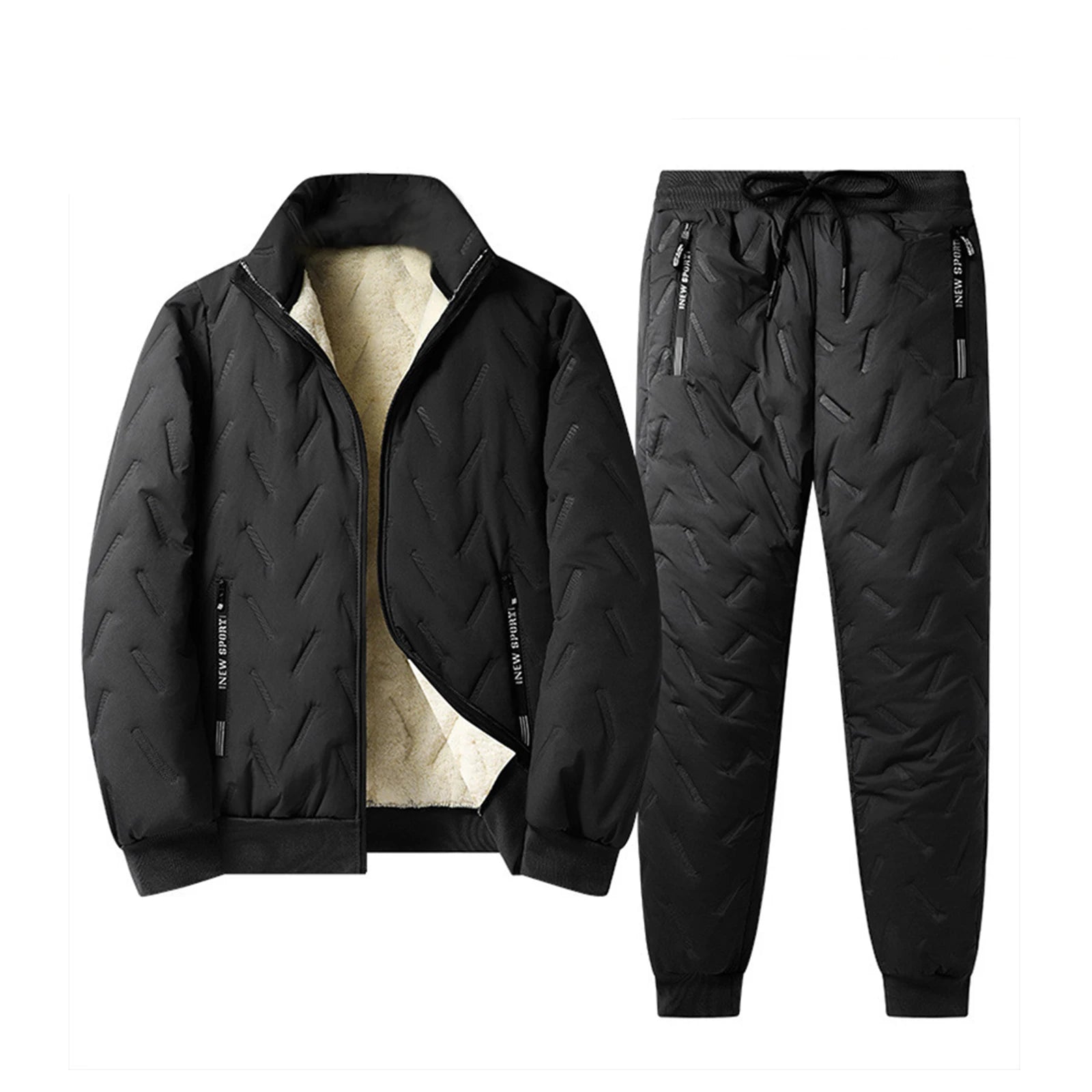 Winter Men'S Thick Solid Color Casual Zippered Pocket Sports Pants Velvet Warm Jacket Suitable For Outdoor Daily Wear