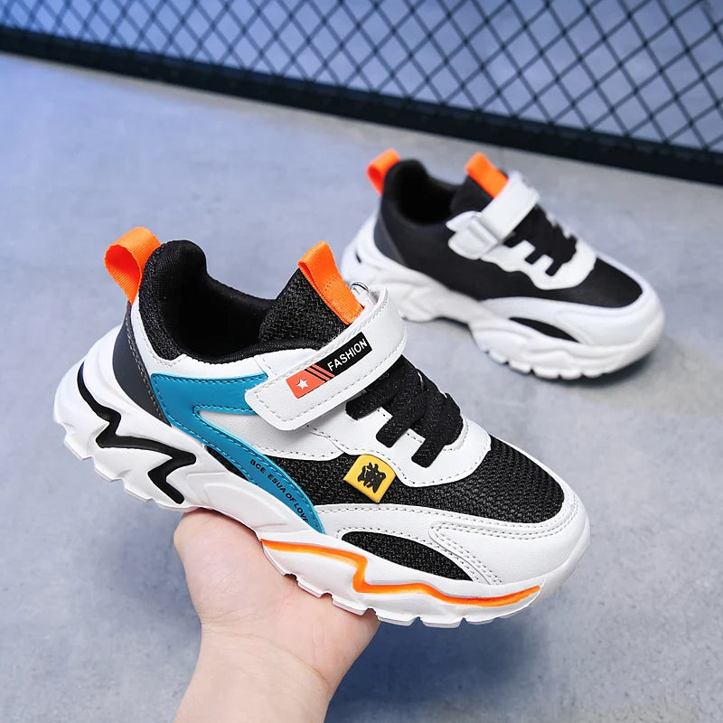 Kid Sneakers Sport Shoes for Boys Fashion Leather Children Breathable Mesh Comfort Shoes Casual Walking Outdoor Running Shoes