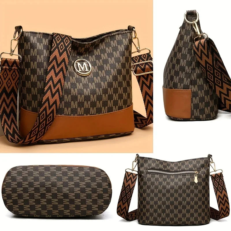 Stylish Letter Printed Crossbody Bag, Perfect Women's Synthetic Leather Shoulder Bag with Zipper Closure for Casual & Outings