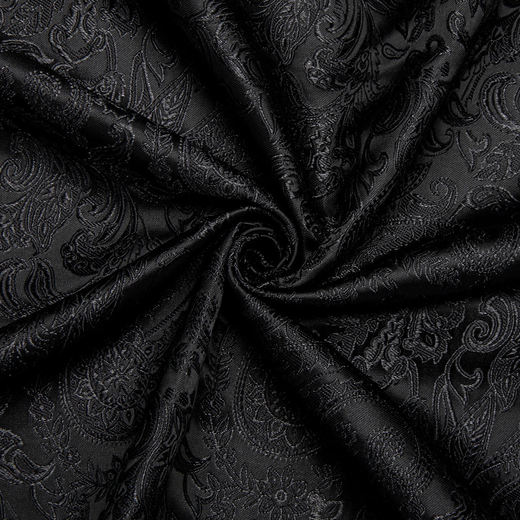 DiBanGu Silk Polyester Dress Shirts for Men Black Solid Paisley Red Silver Long Sleeve Turn Down Collar Prom Social Men's Shirt