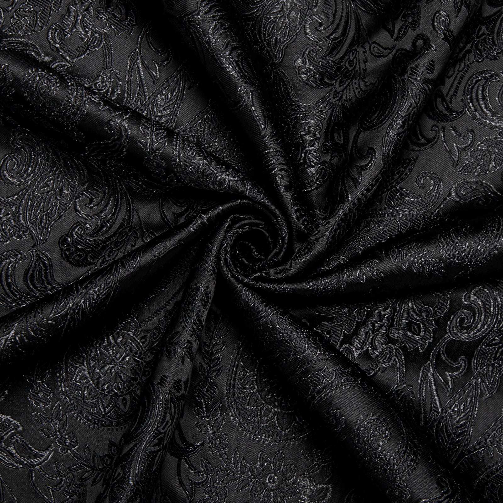 DiBanGu Silk Polyester Dress Shirts for Men Black Solid Paisley Red Silver Long Sleeve Turn Down Collar Prom Social Men's Shirt