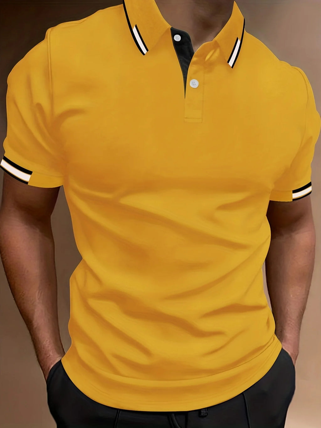 Men's Contrast Binding Short Sleeve Golf Polo Shirt Male Tops For Summer Outdoor Business Casual Short Sleeve Button Polo Tshirt
