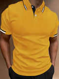 Men's Contrast Binding Short Sleeve Golf Polo Shirt Male Tops For Summer Outdoor Business Casual Short Sleeve Button Polo Tshirt