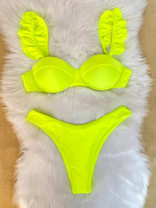 Yellow Bikini Solid Swimwear 2024 Swimsuit Women Low Waist Bathing Suit Summer Beach Wear