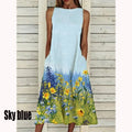 2023 Summer Women Clothing Fashion Elegant Sleeveless Print A-Line Dress Round Neck Casual Party Dresses Girls Sweet Dress