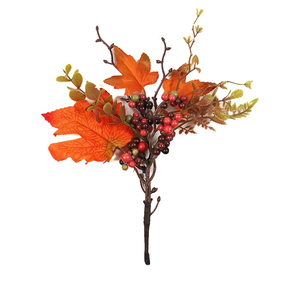Autumn Fall Maple Leaves Branch Foam Artificial Fall Fake Maple Leaves Stems Plant For Outdoor Wedding Halloween Home Decoration