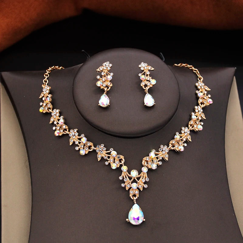 12 Color Bridal Jewelry Sets for Women Wedding Crown Girls Tiaras and Necklace Earrings Bride Party Costume Jewelry Accessories