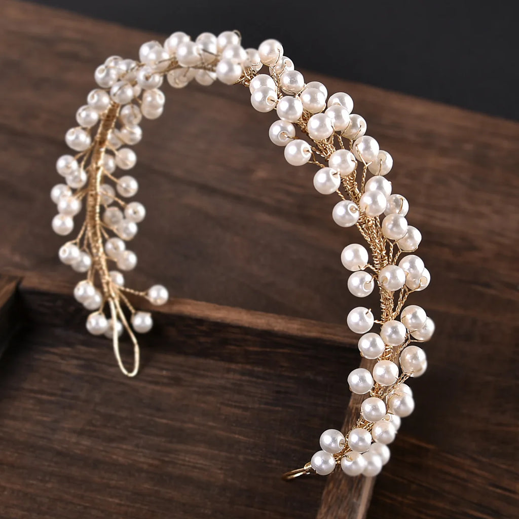 Bridal Wedding Headbands Full Pearl and Rhinestones Tiaras Hairbands For Women Bride Bridal Wedding Hair Accessories Jewelry