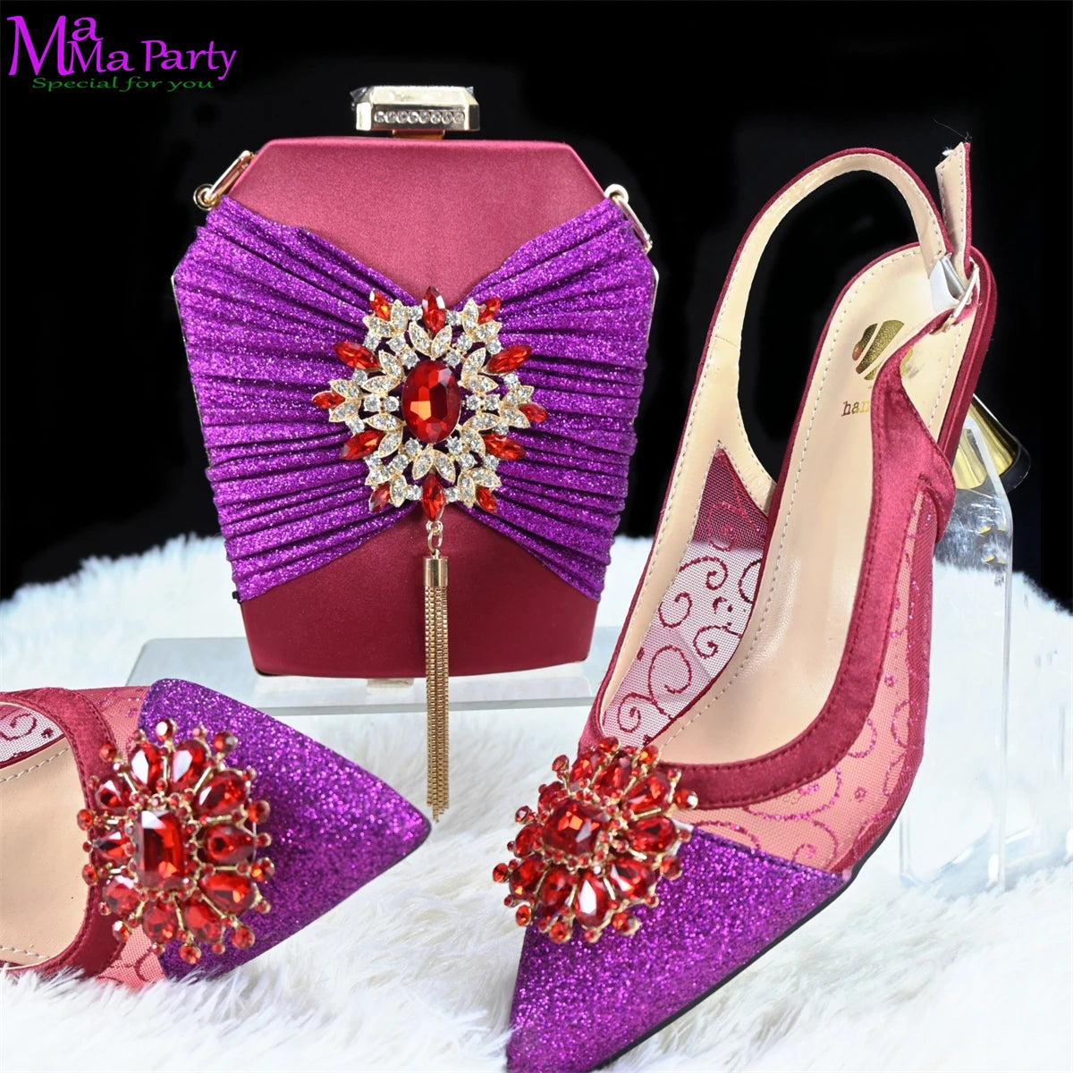2025 Winter New Arrivals Low Heels in Coffee Italian Women Shoes and Bag Set Elegant Ladies Pointed Toe Pumps for Wedding Party