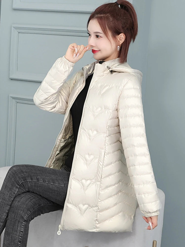 2023 New Winter Jacket Long Coats Women  Hooded Glossy DownCotton Jacket Warm Casual Parka Padded Cotton Coat Female