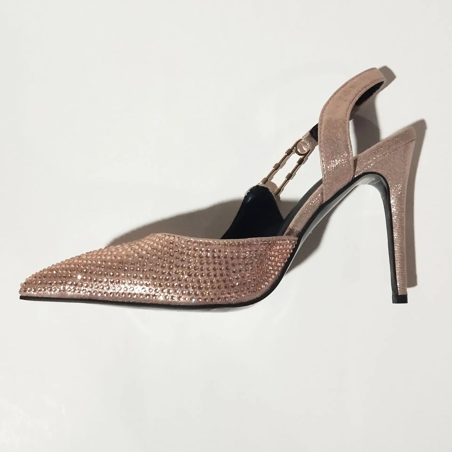 2025Women's Sexy Silk Rhinestone Pumps Belt Buckle Back Hollow Pointed Toe Thin Heel Sandals Pumps Female High Heels Party Shoes