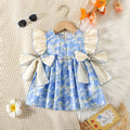Children's clothing, baby girl dress summer girl full body print two large bows and flying sleeve princess dress