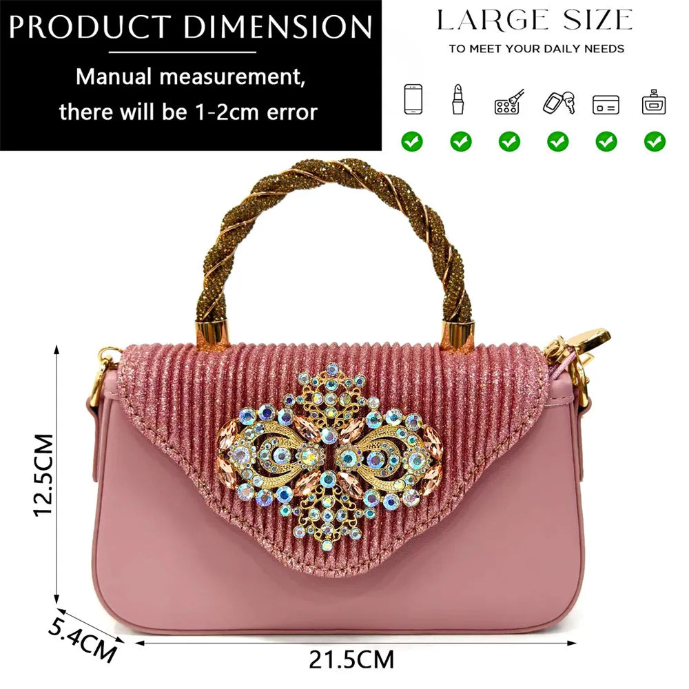 Italian 2024 Fashion Design Diamond Chain Full Diamond Bag And Pointed High Heels Noble And Generous Decoration Full Diamond