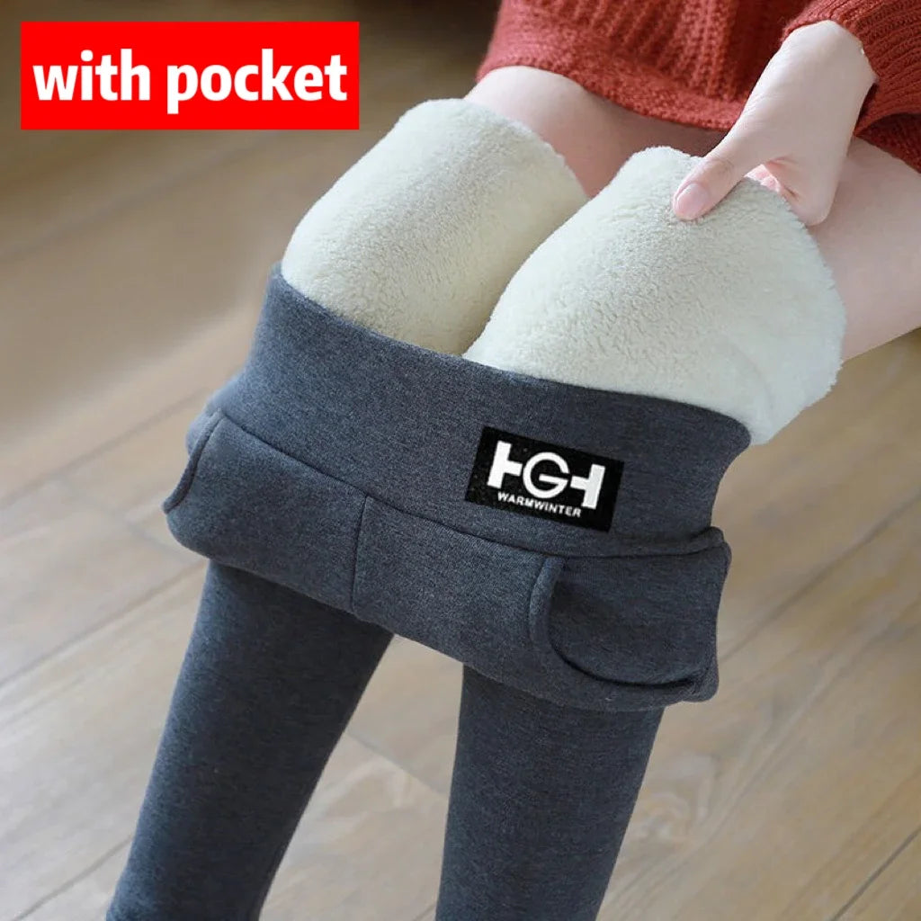 Winter Thermal Pants For Woman Lamb Cashmere Leggings High Waist Extra Thick Wool Tights Pants Warm Fleece Insulated Trousers