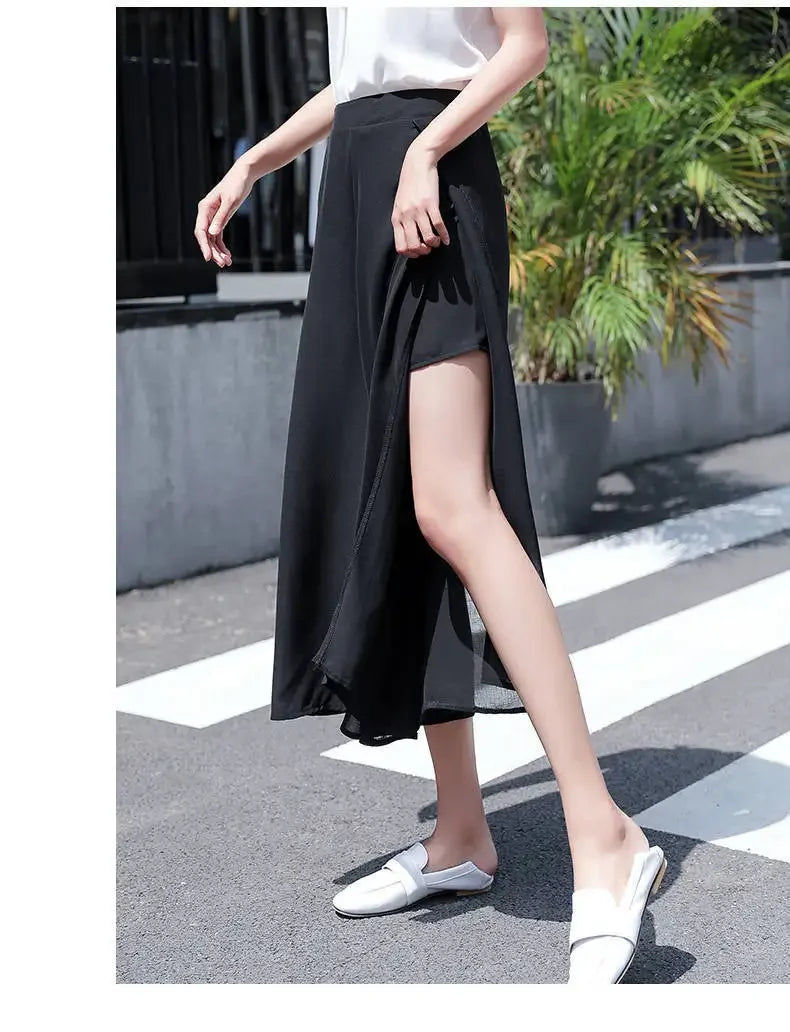 2024 Side Split Shorts Skirt Women's Summer Sweet Slim Chiffon Capris Skirts Female Korean Style Split Tulle Skirt Pants