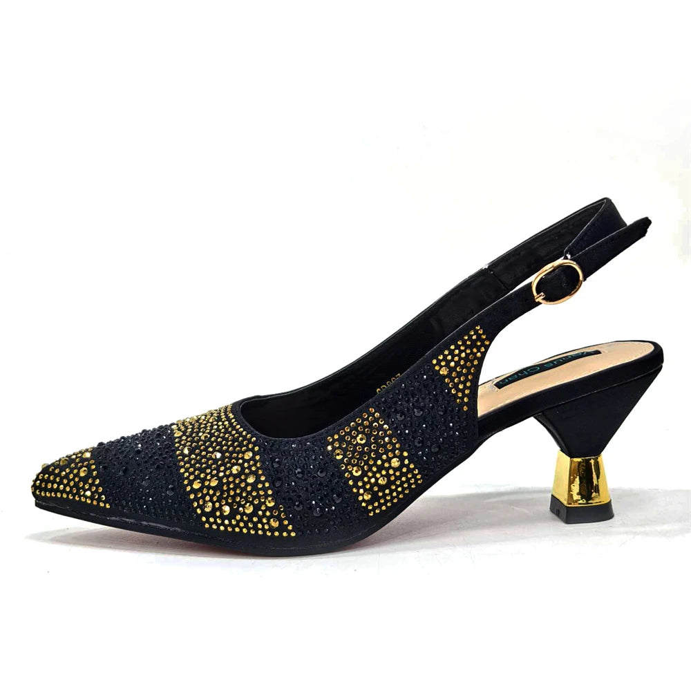 Venus Chan 2024 Hot Selling INS Pointed-Toe Luxury Style High Heels Sandal With Bag Set in Gold Color For Wedding Party Women