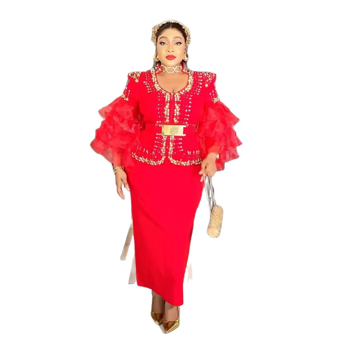 African Dresses for Woman Luxury Plus Size Fashion Ruffle Sleeve Wedding Party Long Dress Evening Gown Ladies Clothing New 2025