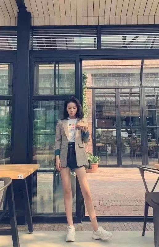 New Fashion Business Interview Plaid Suits Women Work Office Ladies Long Sleeve Spring Casual Blazer