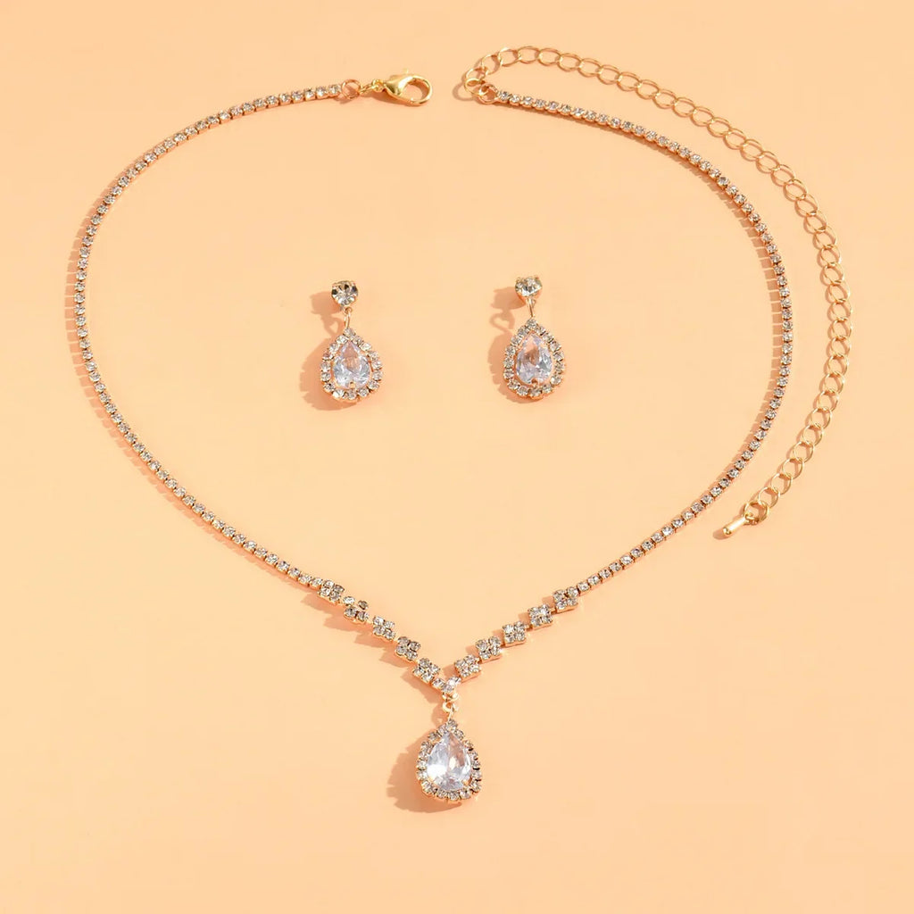 3PC  Jewelry Sets Wedding Season Women's Fashion Droplet Necklace and Earring Set Banquet Party Accessories