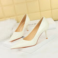Women 7cm High Heels Career Temperament Work Pumps Lady Stiletto Heels Glossy Leather Fetish Royal Blue Nude Party Concise Shoes