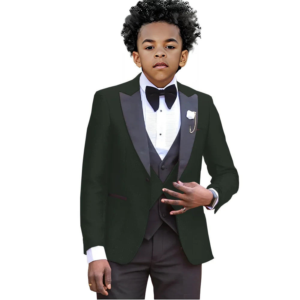 Boy Suits For Wedding Luxury Tuxedos 3 Pieces Slim Fit Boy Wear Party Prom Blazer Vest With Pants Custom Made
