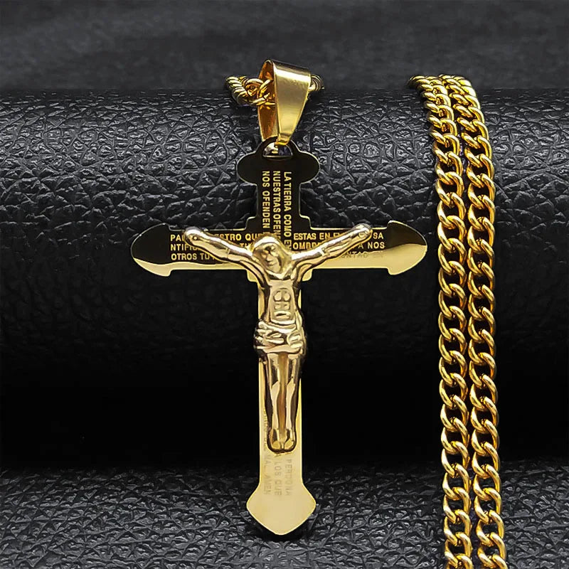 Christian Bible Stainless Steel Jesus Cross Long Necklace Men/Women Necklace Pendant Religious Jewelry acero inoxidable N6193S05