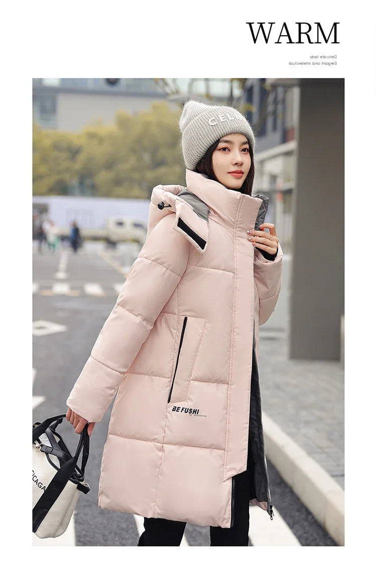 Women'S Winter Down Cotton Jacket 2025 New Warm Thicken Cotton Padded Jacket Korean Loose Plus Size Parkas Outwear Long Coat