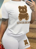 Women Two-piece Set Short Sleeve Bear Print Casual T-Shirt & Shorts 2pcs Outfits For Summer Women's Clothing
