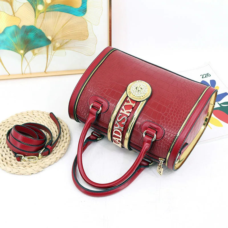 Classic Retro Women's Shoulder Bag Boston Handbag Crocodile Embossed Crossbody Letter Decoration High Quality Top Handle Bag