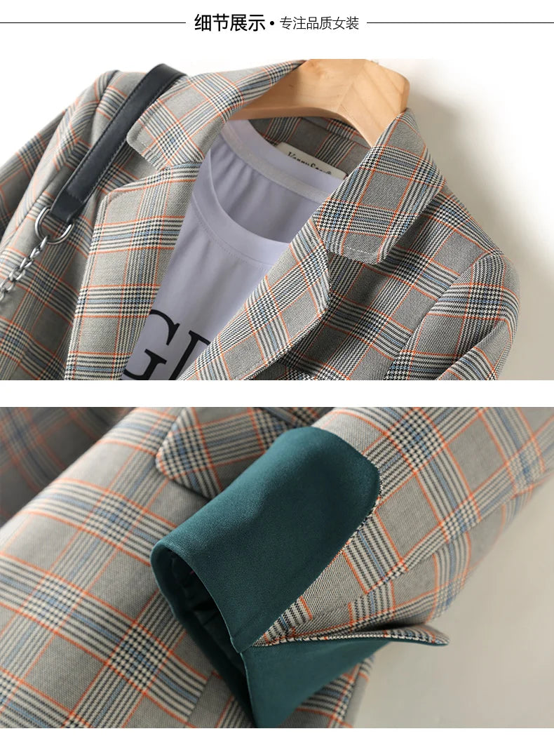 New Fashion Business Interview Plaid Suits Women Work Office Ladies Long Sleeve Spring Casual Blazer