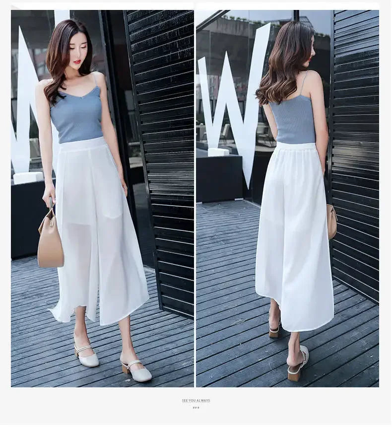 2024 Side Split Shorts Skirt Women's Summer Sweet Slim Chiffon Capris Skirts Female Korean Style Split Tulle Skirt Pants