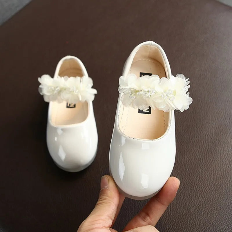 Baby Girls Walking Shoes Kids PU leather Big Flower Princess Shoes Party Wedding Baby Girls Dance Shoes Anti-Slip Casual Sneaker