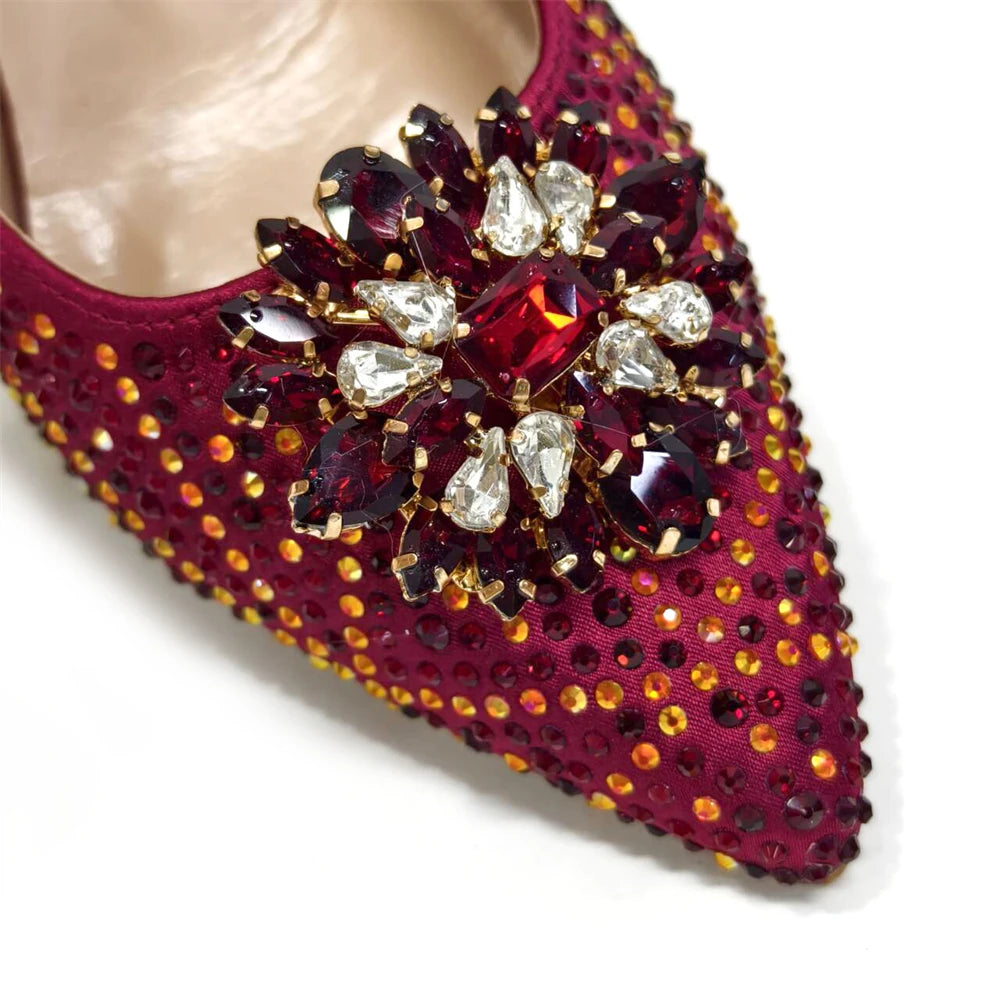 Venus Chan Nigerian Women Heel Party Ladies Italian Design Shoes And Bag Set Decorated with Rhinestone Handbag Wedding Party