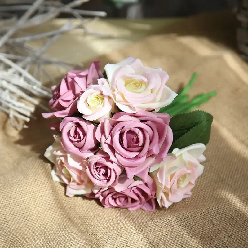 9 Head Artificial Bouquet Rose Bouquet Wedding Decor Artificial Flower Home Decoration Accessories Silk Flowers