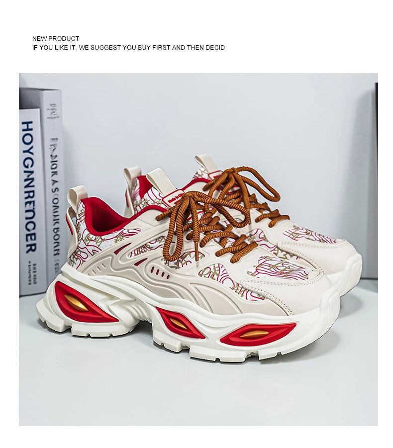 Chunky Sneakers Mens Original Designer Sports Shoes Fashion Casual Leather Fabric Breathable Height Increased Platform Gym Shoes