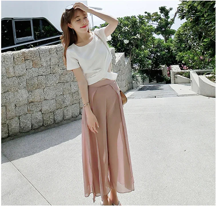 2024 Side Split Shorts Skirt Women's Summer Sweet Slim Chiffon Capris Skirts Female Korean Style Split Tulle Skirt Pants
