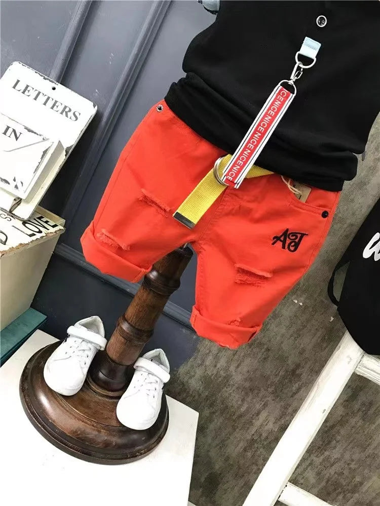 Boys' Summer 2024 New Set Summer Children's Clothing Children's Clothing Boys' Black T-shirt+Shorts Kids Outfits