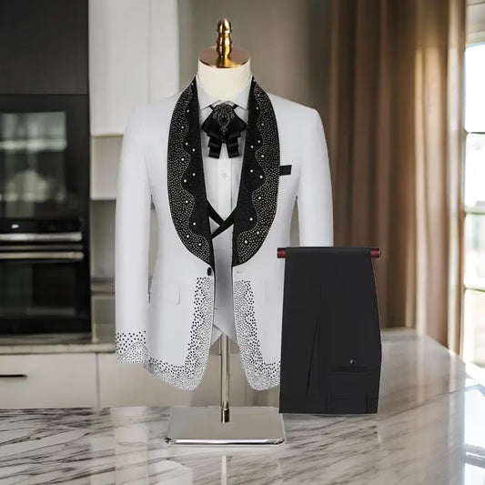 Luxury Wedding Suit For Fashion Men Beaded Slim Fit Groom Tuxedo Gentleman Party Suit 3 Pieces (Jacket+Pants+Vest) 2025