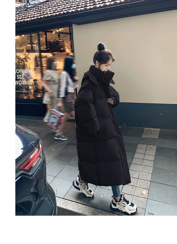 ITOOLIN Women Casual Down Coat Thicken Cotton Warm Hooded Long Coat Long Sleeve Parkas Button Pocket Autumn Winter Office Coat