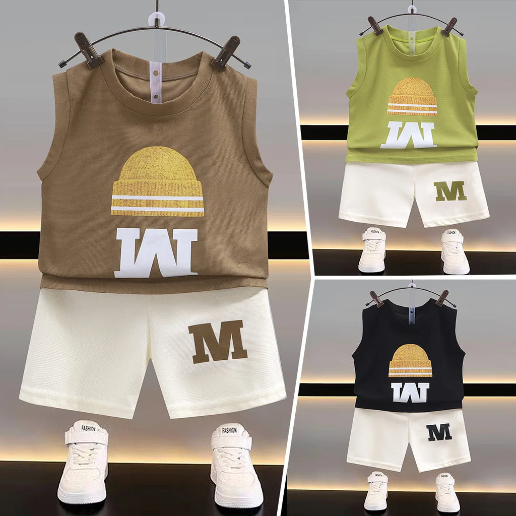 Summer New Children's Vest Set Boys Sleeveless Top Shorts Summer Two-piece Kids Clothing Vest T-shirt +shorts Pants 2pcs/set