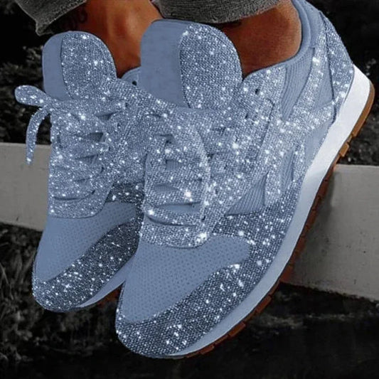 2024 New Women Flat Sneakers Casual Bling Vulcanized Shoes Women Mesh Lace Up Platform Plus Size Fashion Outdoor Woman Shoes