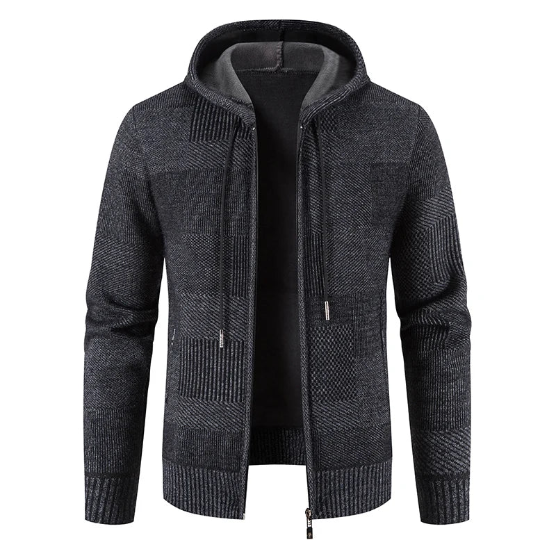Men's Winter Sweater Jacket New Hooded Cardigan Knit Fashion Slim Fit Thick Warm Jumper Casual Zipper Hoodie Fleece Coat