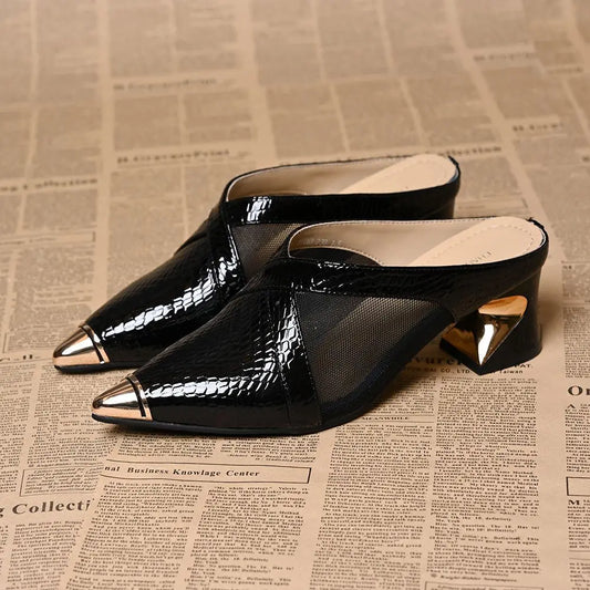 Low Shoes Hoof Heels Rome Synthetic PU Fabric Rubber Low Shoes PU Rubber Hoof Heels Fabric Rome