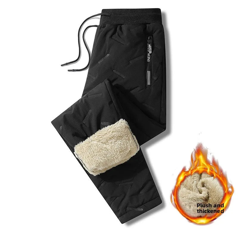 Winter Sweatwear Men Plush Thick Fleece Sweatpant Lambswool Thermal Trousers Casual Pants Waterproof Windproof Warm Cotton Pants
