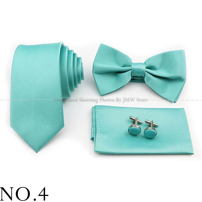 Hot Sale Purple Pink Sage Green Tie Set Polyester Necktie Bowtie Cufflink Brooch For Groom Suit Wedding Cravat Shirt Accessory