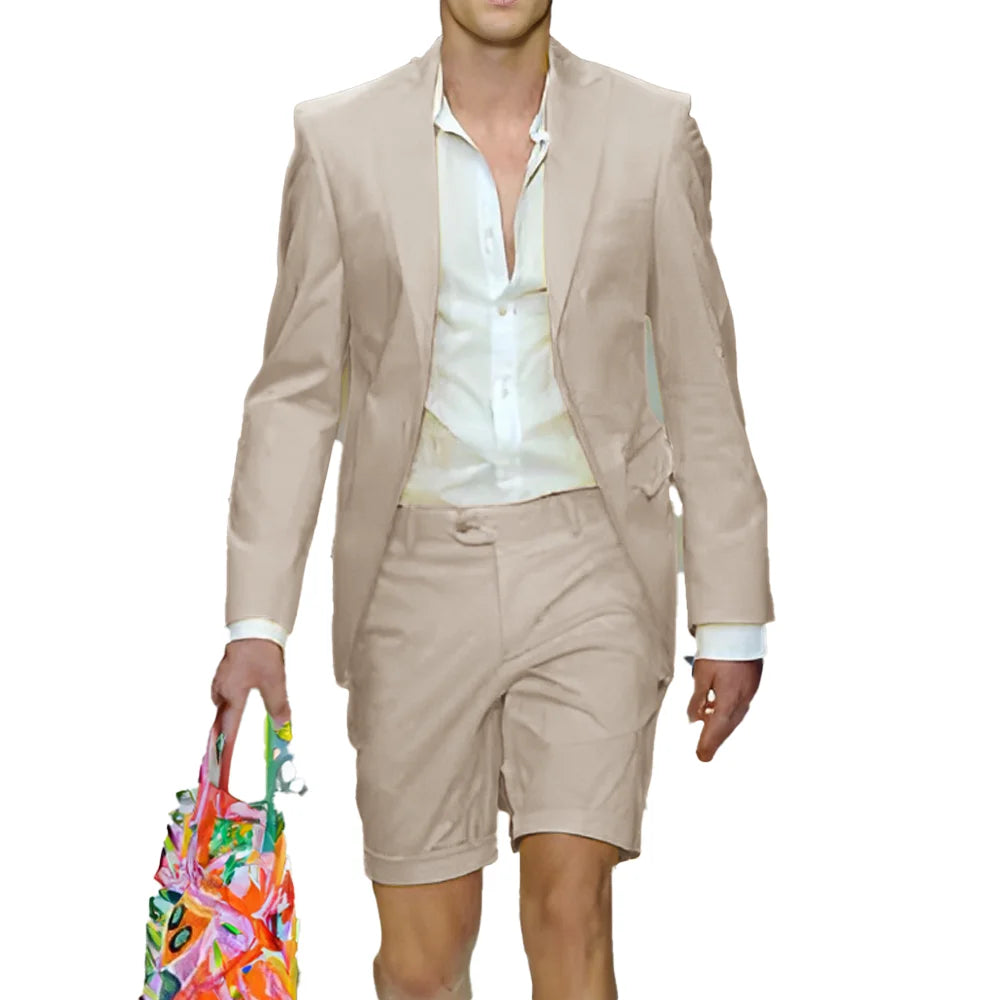 Fashion Yellow Suit for Mens Summer Jacket Shorts Suit 2 Piece Set Wedding Groom Tuxedo Formal Blazer Customized