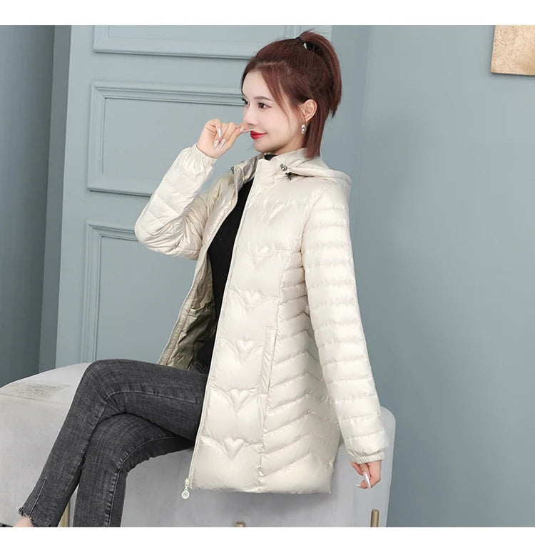 2023 New Winter Jacket Long Coats Women  Hooded Glossy DownCotton Jacket Warm Casual Parka Padded Cotton Coat Female