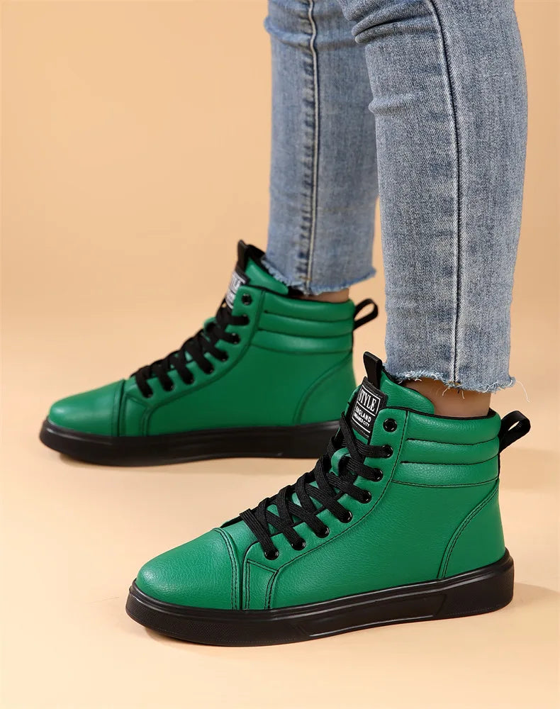 2025 Spring Fashion Red Men's Sneakers High Top Skateboarding Shoes for Men Women Comfortable Unisex Leather Sneakers Size 35-46