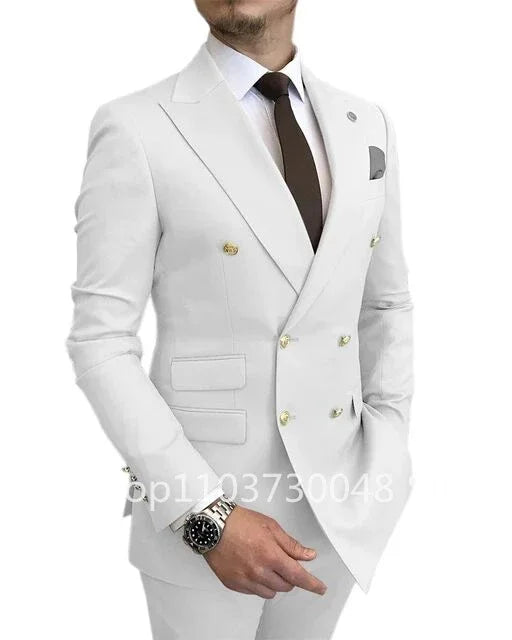 2 Piece New Design Slim Fit Wedding Men Suits Solid Groom Tuxedos Formal Suits for Prom Party Best Man Peak Lapel Blazer Pants