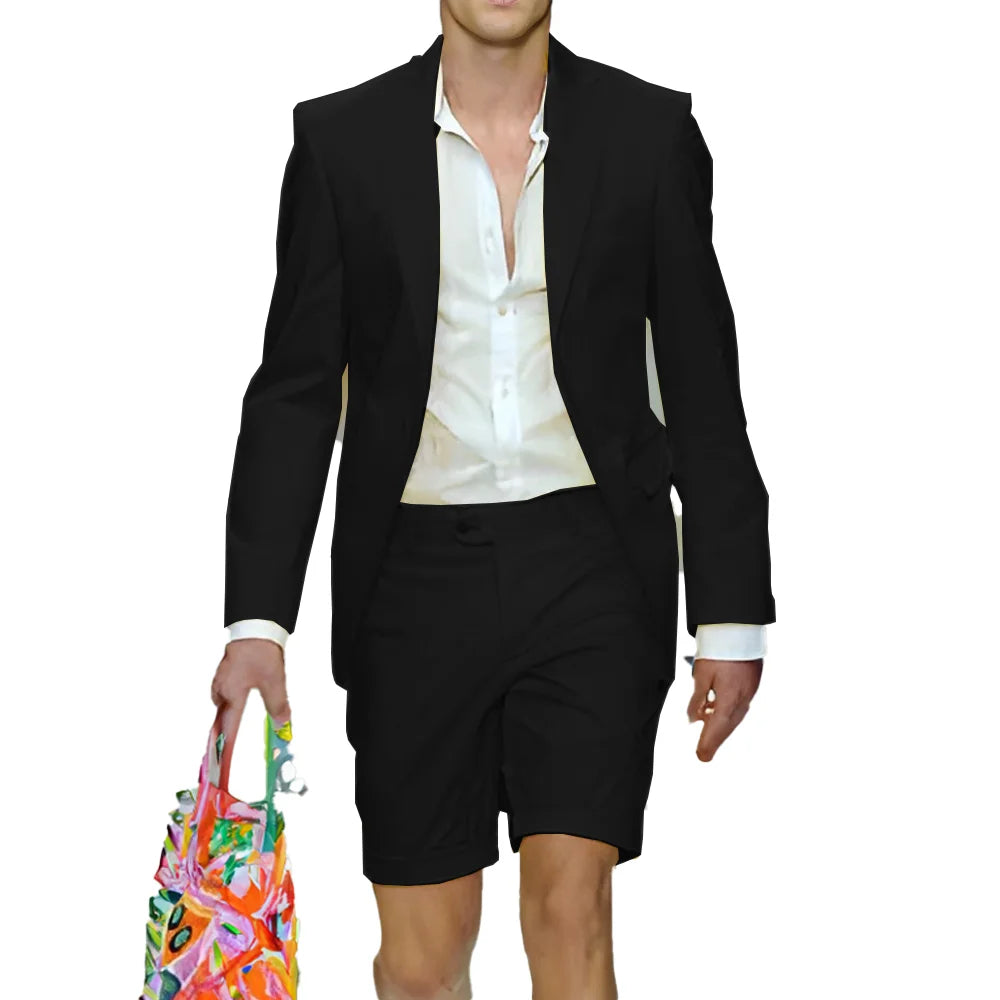 Fashion Yellow Suit for Mens Summer Jacket Shorts Suit 2 Piece Set Wedding Groom Tuxedo Formal Blazer Customized